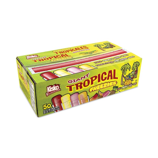 Giant Tropical Freezies Ice Pops, 5.5 Oz Tube, Fruit Punch, Guava, Mango, Pineapple, 50PK